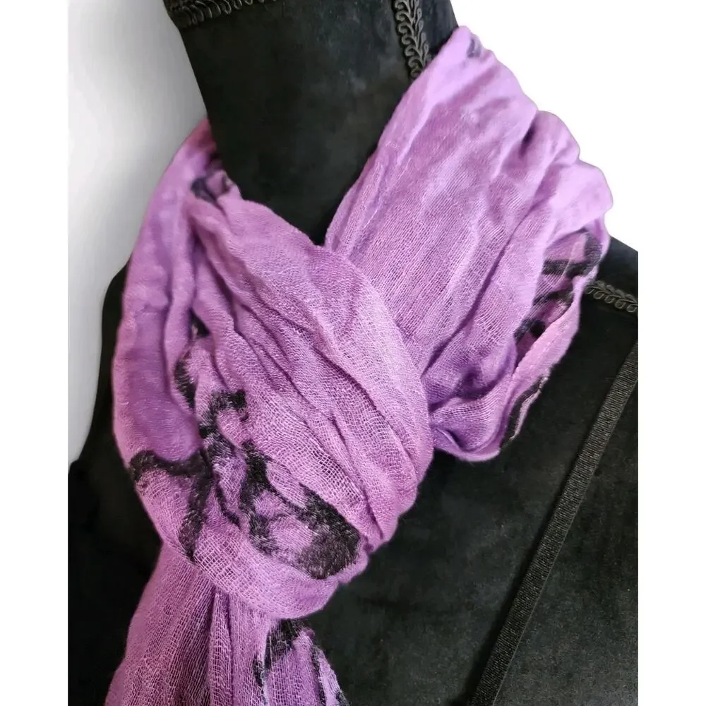 Women's Purple Skull & Bones Punk Rock Halloween Scarf Wrap Shawl, Fringe Edge